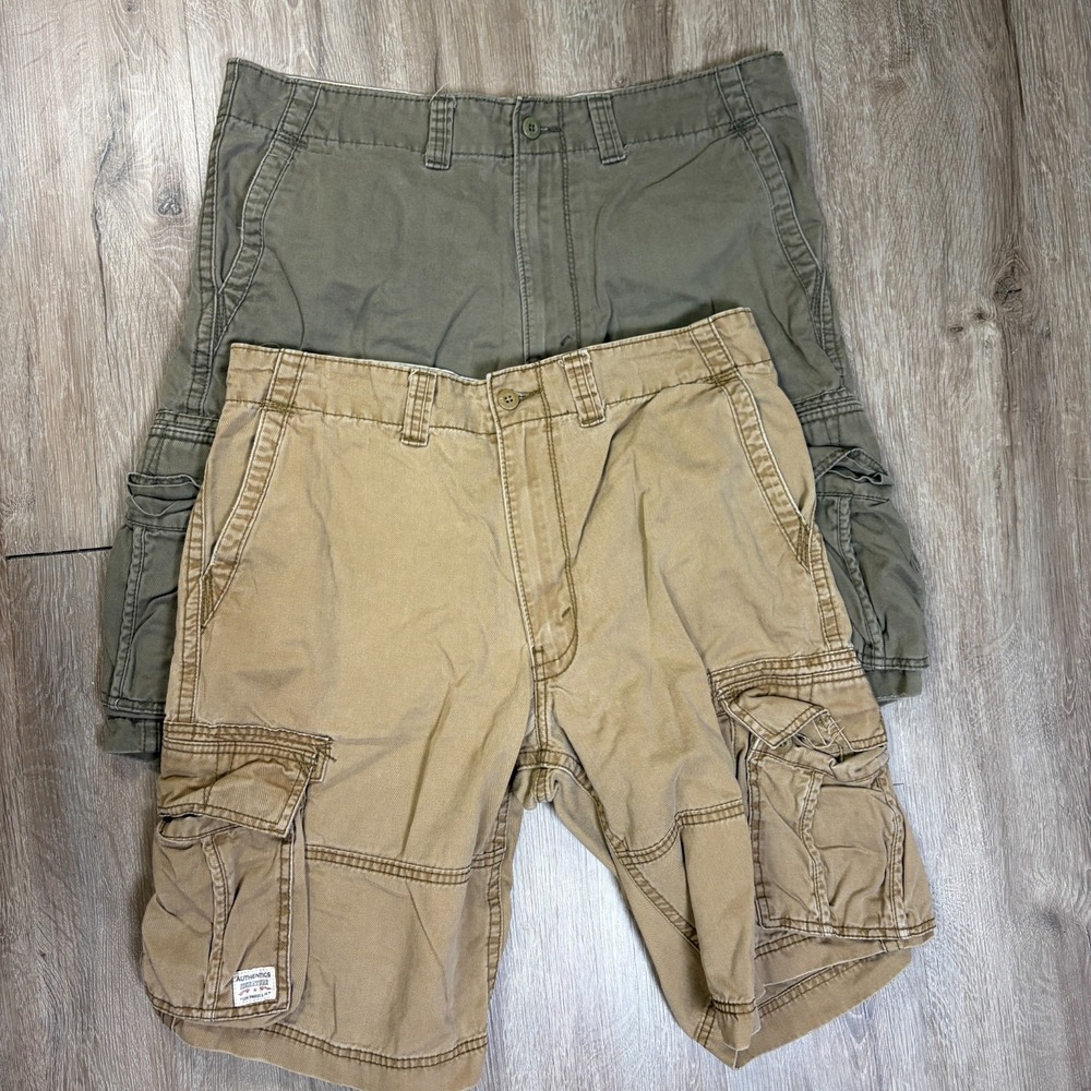 Lot of 2 Levis Cargo 11" Shorts Size 36 Brown Green 100% Cotton Y2K Vintage